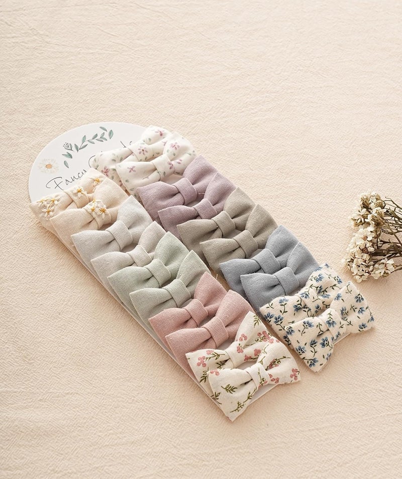 Fancy Clouds Baby Toddler Little Girls Hair Ties with 2" Linen Bows, 20 pcs No Damage Elastic Nylon Ponytail Holders Scrunchies for girls, Small Hair Accessories for Kids Thick or Thin Hair - Image 5